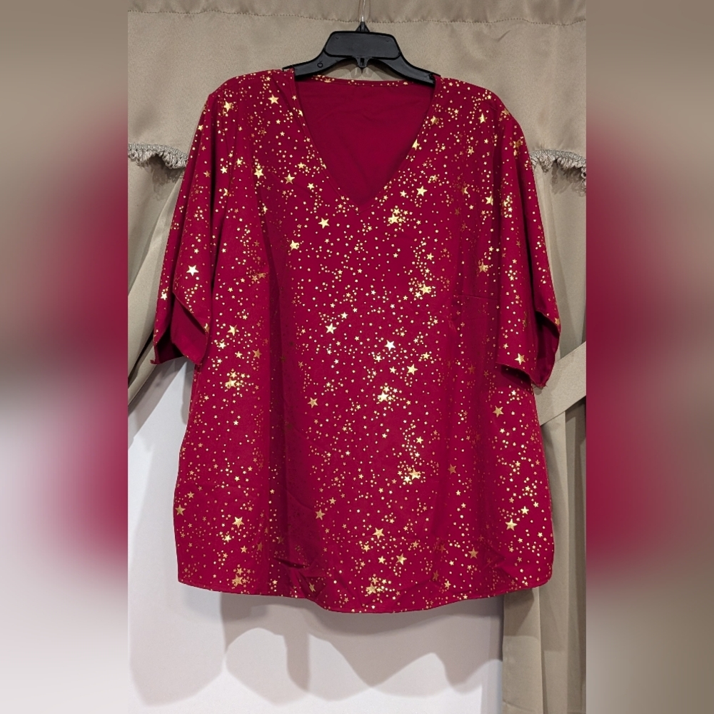 Golden Starry Red Flowing & Soft  Women's Top